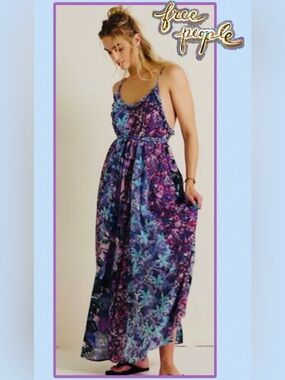 🆕 Free People Moondive Maxi Dress Purple Floral Combo Small Boho Beachy